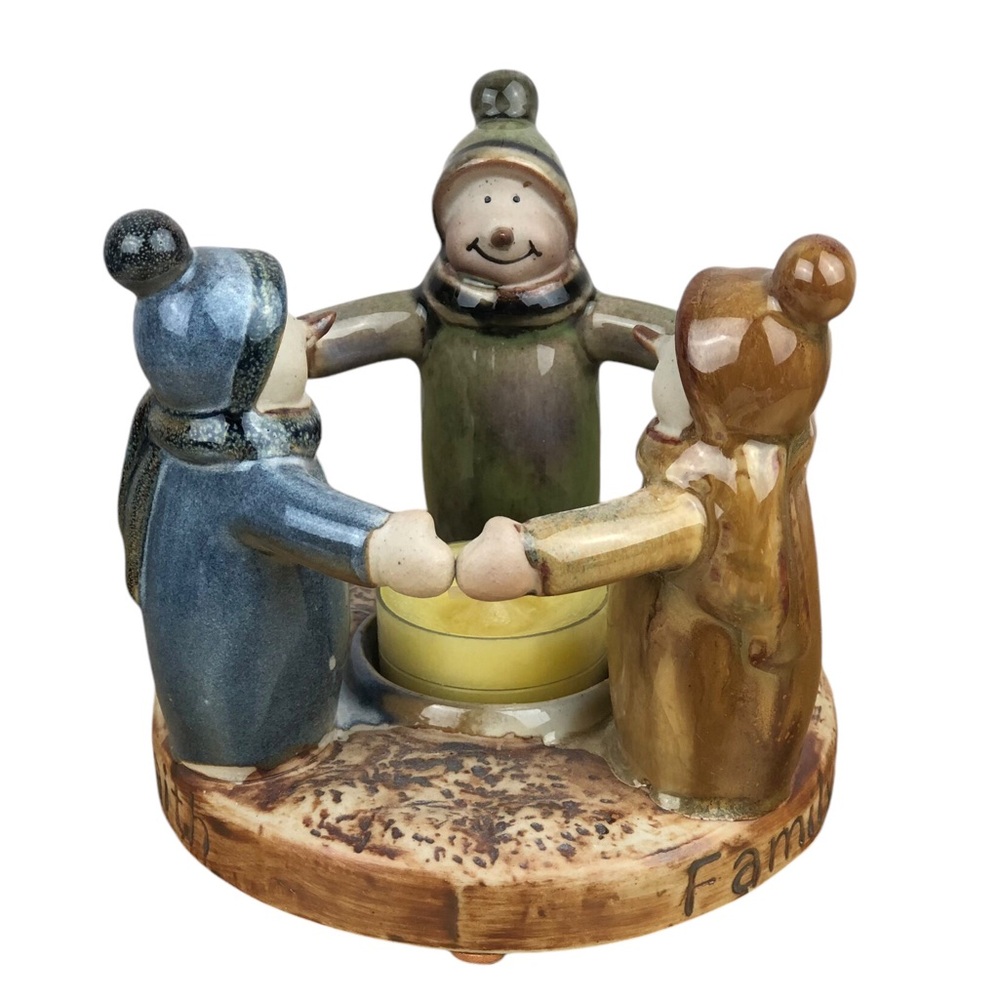 Circle of Snowmen Tea Light Kirkland’s Potter’s Garden 4.5” Tall EUC